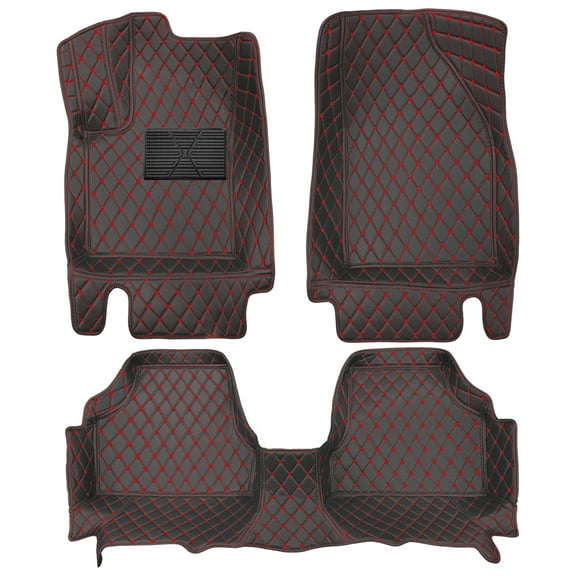 Tuqiang Floor Mats Custom for Tesla Model 2014-2018 Faux Leather Floor Liner Carpet Protection PU Leather Auto Liners All Weather Anti-Slip 3Pcs Black With Red Stitching