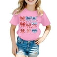 thumbnail image 4 of MIXUE Girls Tops & T-Shirts Summer Fourth Of July Independence Day Bowknot Print Round Neck Short Sleeve Casual Party Tee Shirts Streetwear,Pink,12-13 Years, 4 of 4