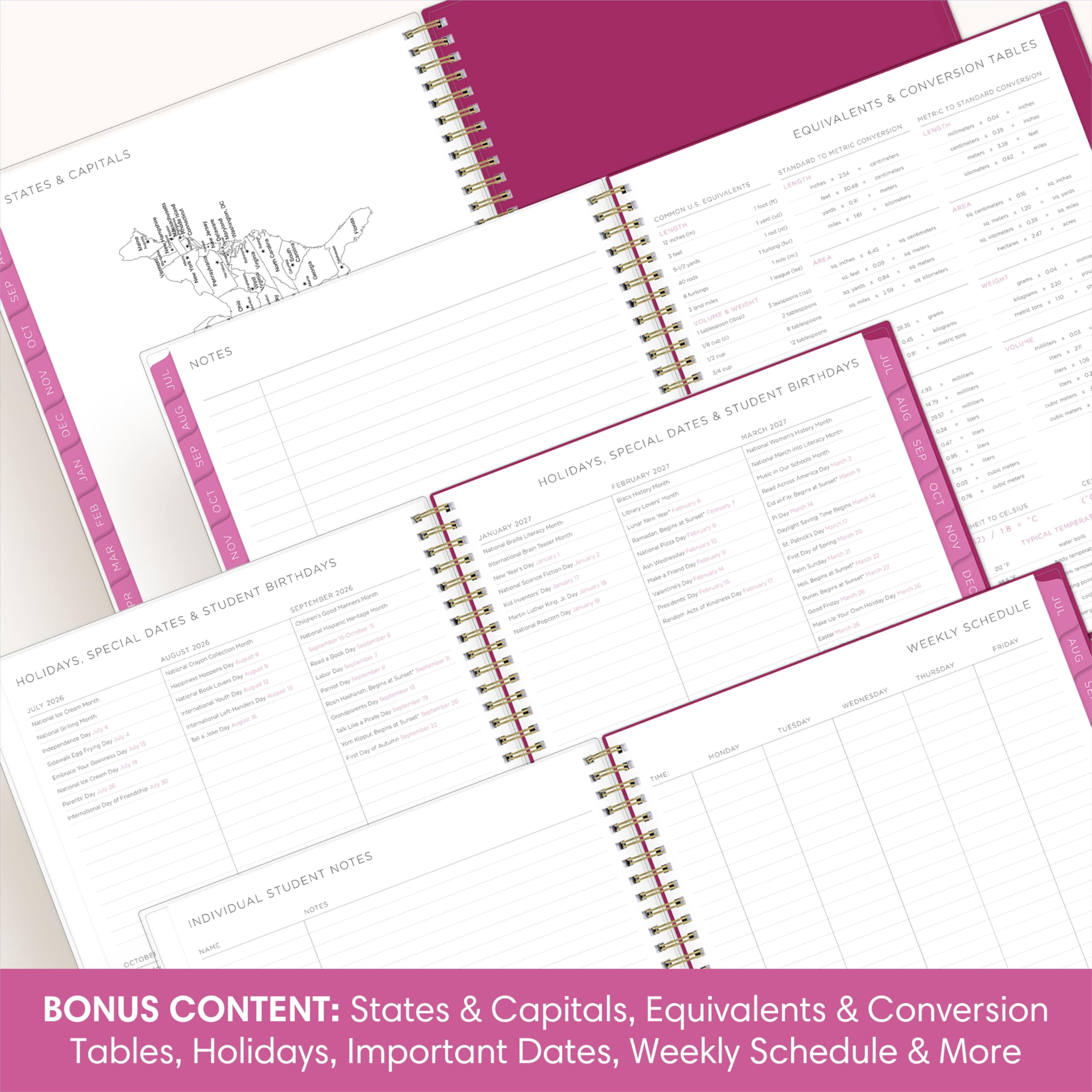 Blue Sky Kelly Ventura 2026-2027 Weekly and Monthly Academic Year Teacher Lesson Planner Calendar, July 2026 - June 2027, 8.5" x 11", Magnetic & Snap In Book Marks, Stickers, Summertime Brights