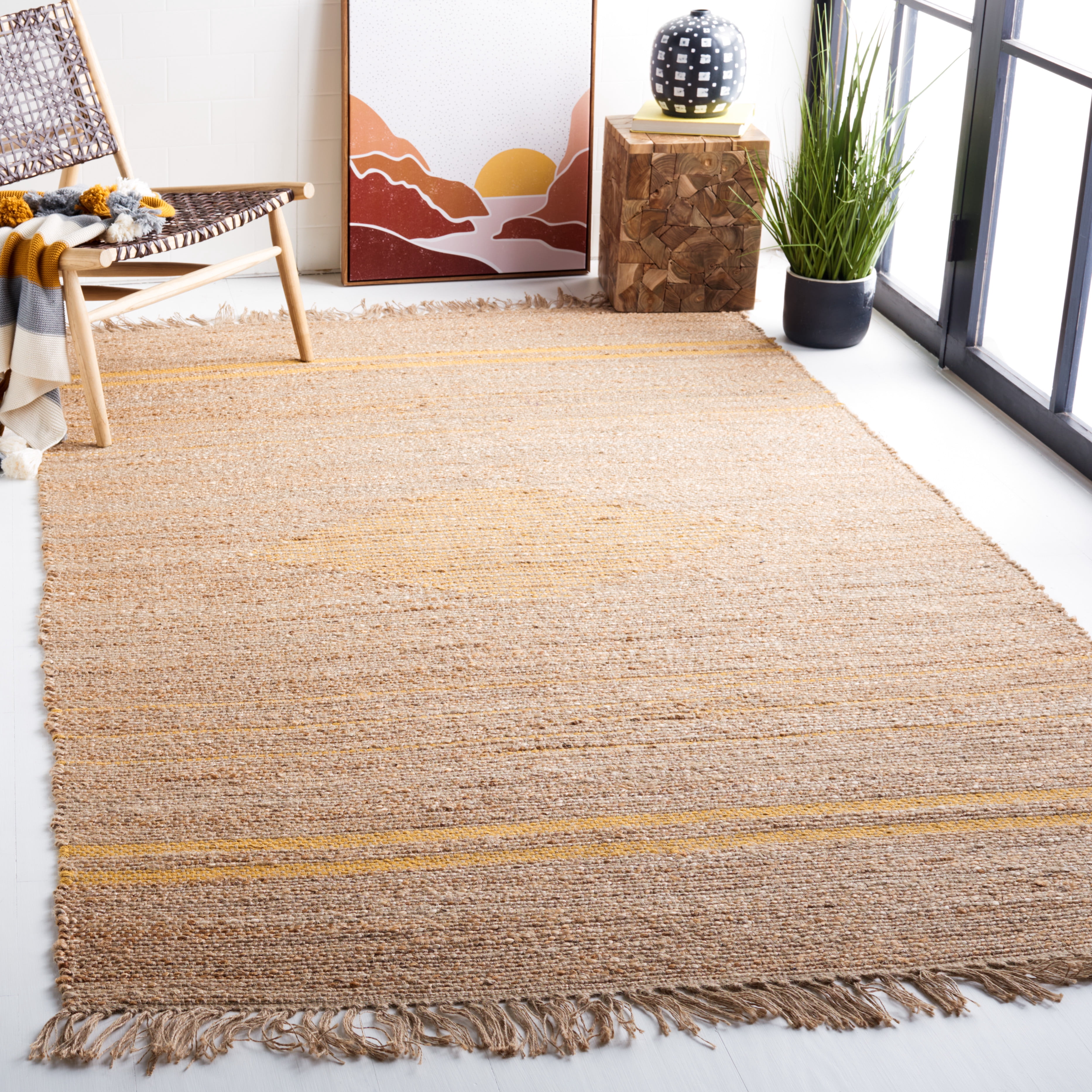 SAFAVIEH Natural Fiber Gisselle Striped Area Rug, Gold/Natural, 9' x 12'
