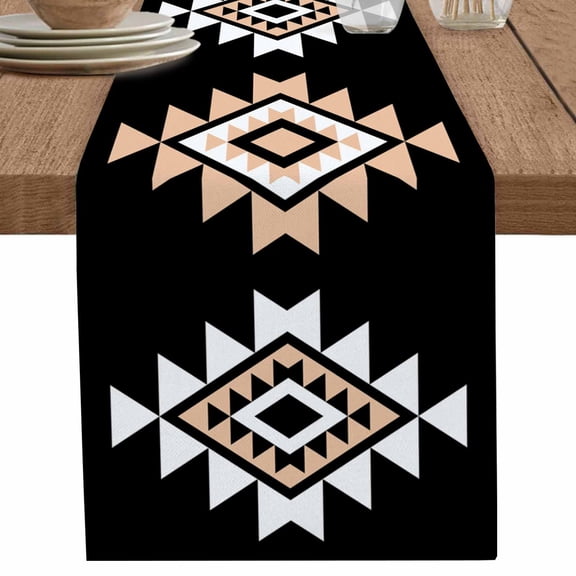 nqOlkjepod Black White Beige Boho Table Runner 70 Inches Long Farmhouse Dress Scarves, Western Geometric Aesthetic Dining Tablerunner for Coffee Table/Kitchen Island/Party Décor, 13" x 70"