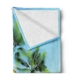 thumbnail image 2 of Tropical Soft Flannel Fleece Throw Blanket, Tropical Wooden Bungalow 3 Palm Trees in a Small Island Cartoon Artwork, Cozy Plush for Indoor and Outdoor Use, 60" x 80", Aqua Green Beige, by Ambesonne, 2 of 5