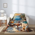 thumbnail image 2 of Fuzoiu Coastal Style Garden Villa Print Flannel Throw Blanket,Light Weight Warm Decorative,Throw Blanket Cover for Sofa, Couch, Bedroom,Travel-80"x60", 2 of 6