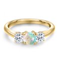 thumbnail image 3 of Gem Stone King 10K Yellow Gold Simulated White Opal and White Topaz Engagement Ring for Women | 1.16 Cttw | Round Cabochon 5MM | Gemstone October Birthstone | Size 7, 3 of 6