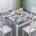 thumbnail image 3 of Blue Boho Pioneer Flower Patchwork Pattern Square Fitted Tablecloth with Elastic Edge,Square Table Cover,Washable Elastic Table Cover for Home Kitchen Party Decor 34"x34", 3 of 6