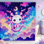 Manfei 3D Print Amphibian Axolotl Shower Curtain 72Wx72L,Cute Salamander Pattern Bathroom Curtain