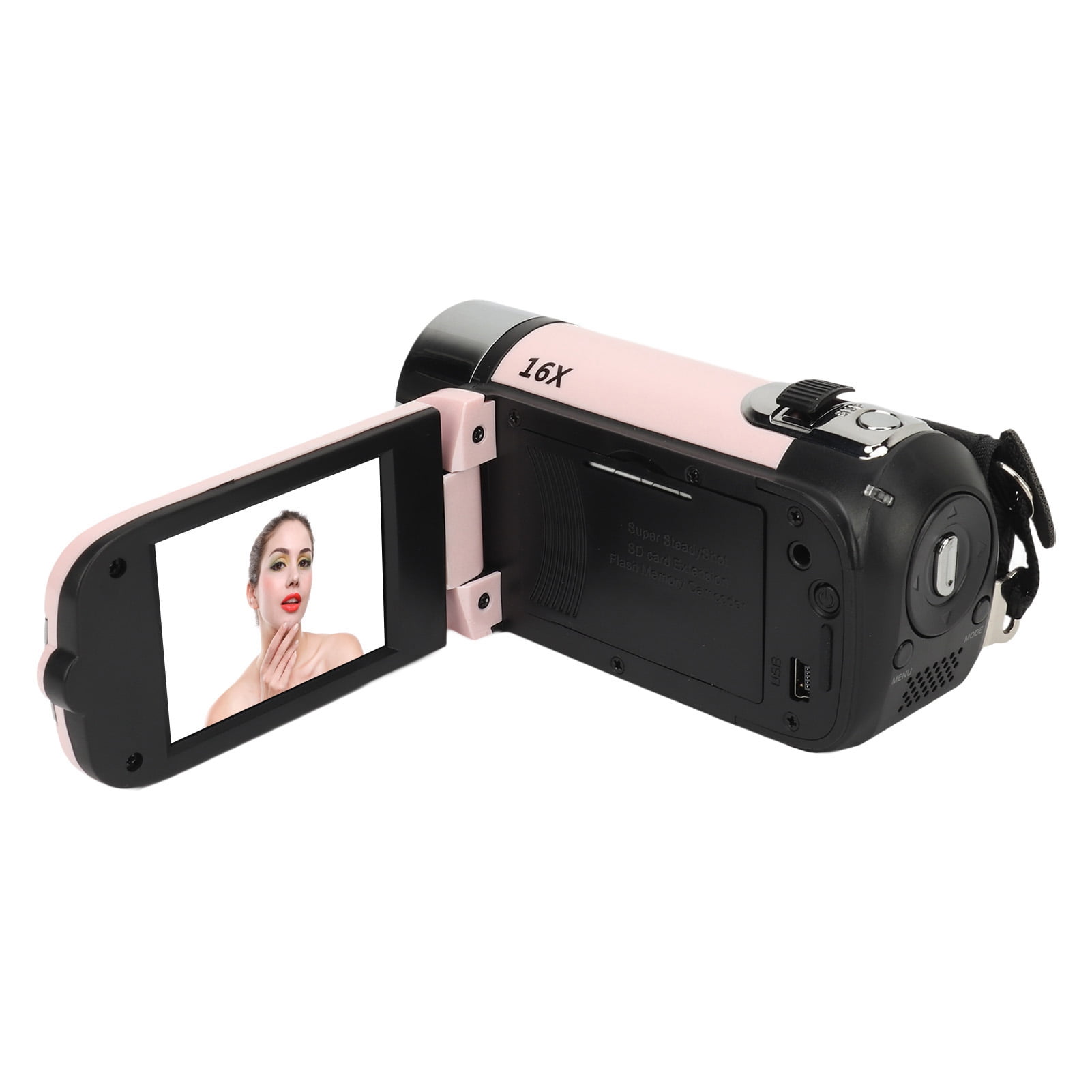 Digital Camera,Digital Camera 2.4 Inch Rotatable Screen Camcorder 16X Zoom HD Video Recorder with Fill Light, Anti Shake,Portable Video Recorder for Boys Girls D90 1080P 16MP (Pink)