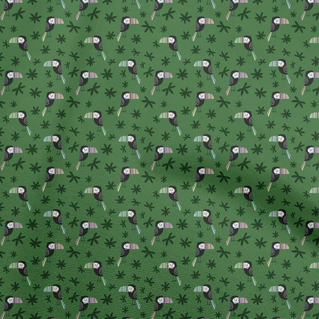 oneOone Cotton Flex Green Fabric Bird Craft Projects Decor Fabric Printed By The Yard 40 Inch Wide