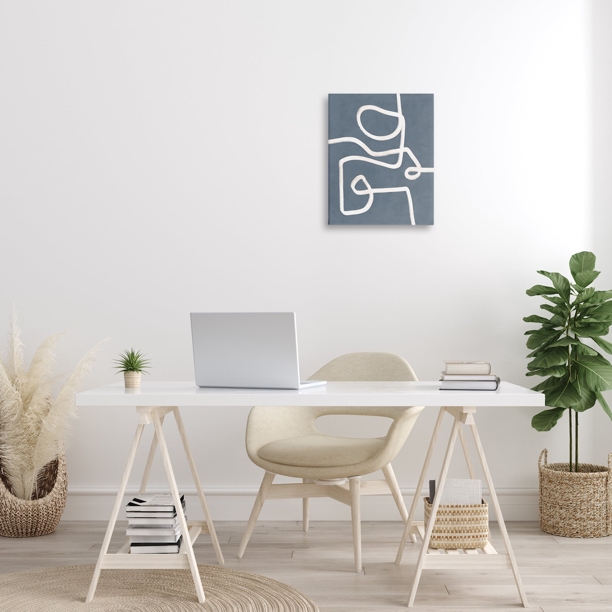 Stupell Industries Free Line on Blue Abstract Painting Gallery Wrapped Canvas Art Print Wall Art, 16 x 20