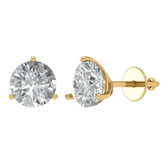4 ct Screw-Back Stud Earrings for Women | 8.0mm Round Cut Moissanite | 18K Yellow Gold