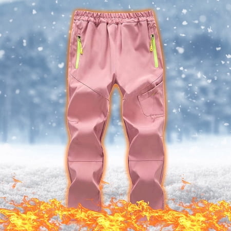 Lilgiuy Boys Girls Snow Ski Pants Fashion Plush Solid Color Keep Warm Windproof Water Proof Outdoor Hiking Snowboarding Pants for Camping Mountaineering Hunting
