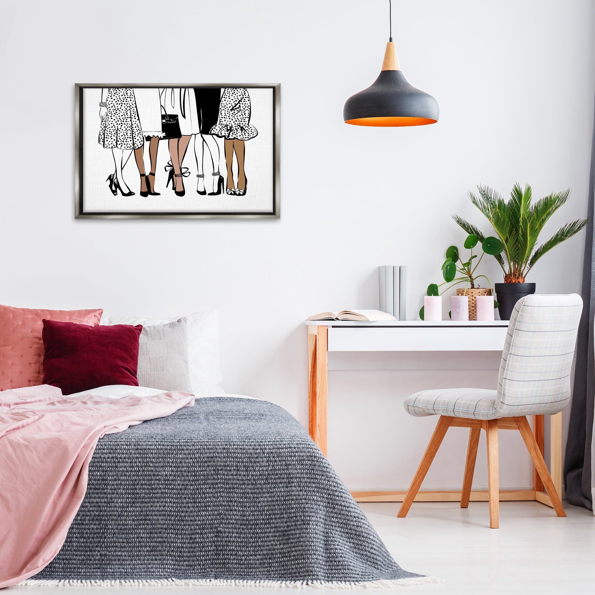 Stupell Industries Trendy Fashion Girlfriends People Painting Gray Floater Framed Canvas Art Print Wall Art, 31 x 21