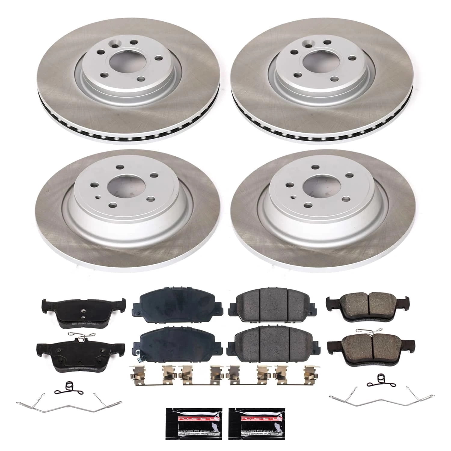 PowerStop Front and Rear Semi-Coated Rotor and Low-Dust Ceramic Brake Pad Kit SC7570