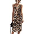 thumbnail image 1 of Robes pour Femmes - Sexy V Cou Bretelles Spaghetti Floral Léopard Imprimé Fendue Partie Tulipe Robe Midi avec Ceinture, 1 of 7