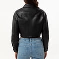thumbnail image 5 of Brglopf Womens Cropped Faux Leather Bomber Jacket Casual Button Collared Coat Moto Biker Short Jackets Outwear with Pockets(Black,M), 5 of 8