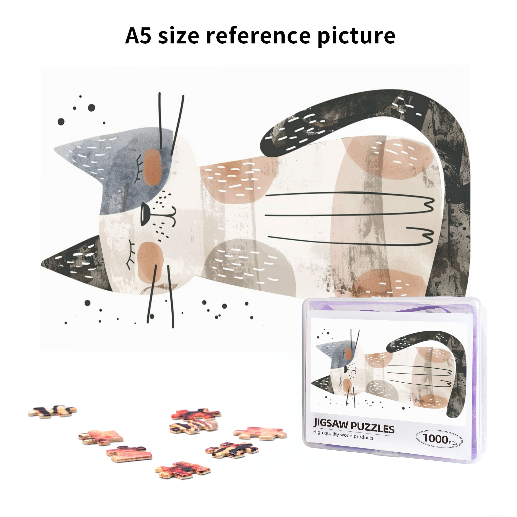1000 pcs 1000 Piece Wooden Puzzles Modern Style Sleeping Cat,Unique Artwork for Animal,Creative Activity Hobbies for Adults,Stress relieving pleasure,Great for Relaxation and Display for Puzzle Lover
