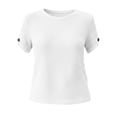 thumbnail image 5 of ClodeEU Women's Round Neck Short Sleeve T-Shirt,Casual Solid Color Loose Fit Top White,Women's Plus M, 5 of 8