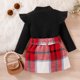 thumbnail image 4 of Gibobby faldas de mezclilla para mujer para niñas pequeñas, Tops con estampado a cuadros, conjuntos de falda con pajarita(Negro, 3-4 Años), 4 of 5