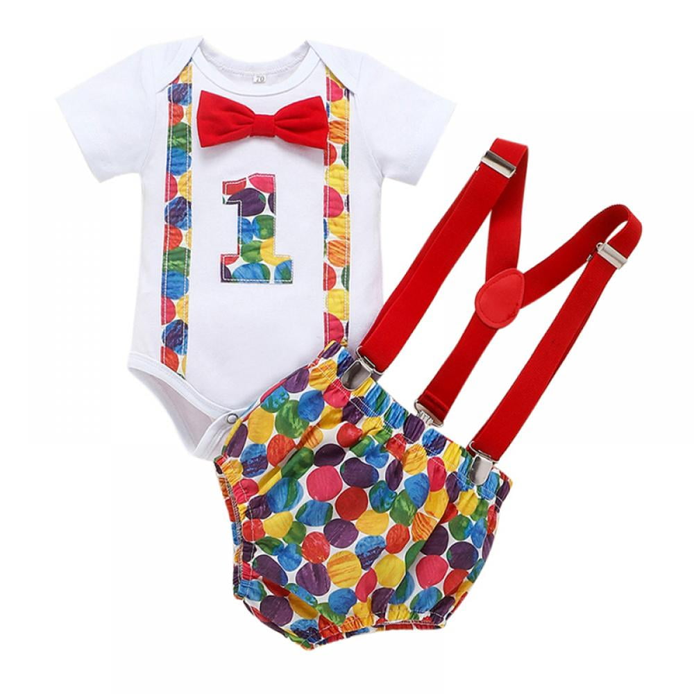 Birthday Cake Smash Photo Shoot Suspenders 3pcs Outfits for Toddler Baby Boys 