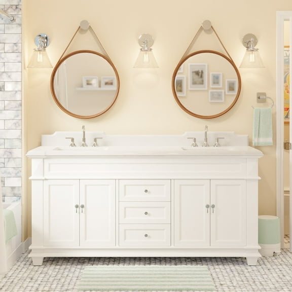 Elizabeth 72" Double Bathroom Vanity with White Cabinet and Quartz Top