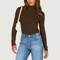 thumbnail image 6 of Turtleneck Sweaters for Women Ribbed Knit Long Sleeve, Slim Fitted Warm Fall Basic Pullover Brown XL, 6 of 7