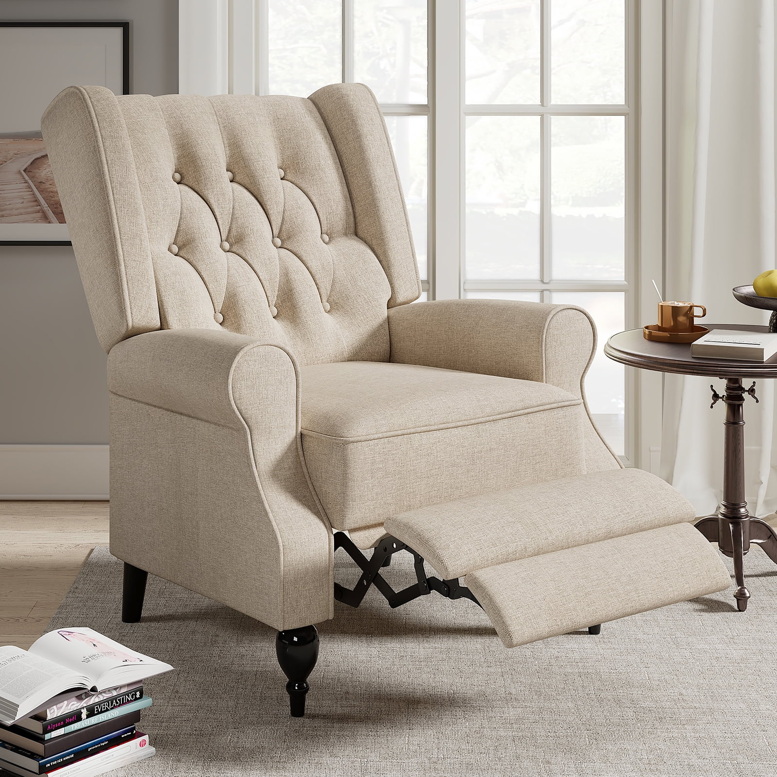 Merluxy Recliner Chair for Living Room,Classic Tufted,Widened Armrest and High Wingback,Fabric Beige