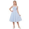 thumbnail image 4 of IDOPIP Tween Girls Long Corset Dress for Middle School Dance Party Summer Vacation Sundresses Holiday Junior Dresses Teen Smocked Homecoming Prom Dress 9-10 Years Blue, 4 of 7