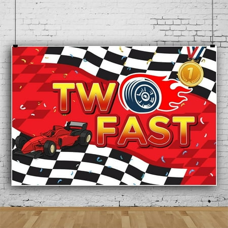 Two Fast Backdrop Cars Themed 2nd Birthday Photography Background Happy Birthday Party Decorations for Kids Boys Child Cake Table Banner Studio Photo Booth Props Banner