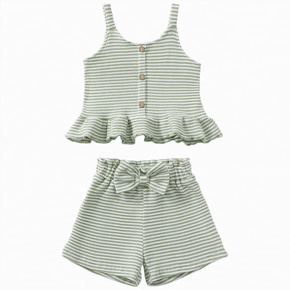 Xyant Toddler Baby Girl Clothes Knit Floral Fly Sleeve Tops Shorts Cute Summer Spring Outfits Infant Baby Girl Clothing Set (Light Green,18-24 Months)