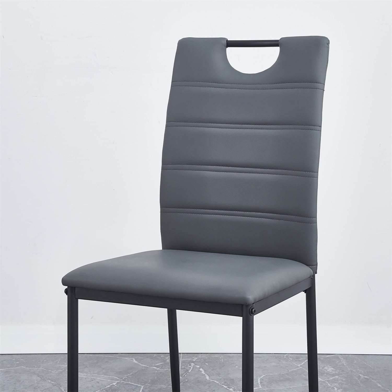 Kadyn PU Leather Dining Chairs Set of 4, High-Back Dining Side Chairs with cushion and painted metal legs, Modern Upholstered Dining Chairs for Living Room, Light Grey Kadyn PU Leather Dining Chairs Set of 4, High-Back Dining Side Chairs with cushion and painted metal legs, Modern Upholstered Dining Chairs for Living Room, Light Grey