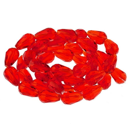 Loose Shell Beads Strands - 1 Strand, Teardrop Red Faceted Glass Loose Beads
