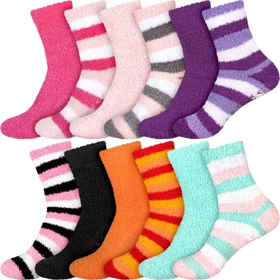 Super Soft Warm Microfiber Fun Fuzzy Comfy Home Socks - Assortment A - 12 Pairs