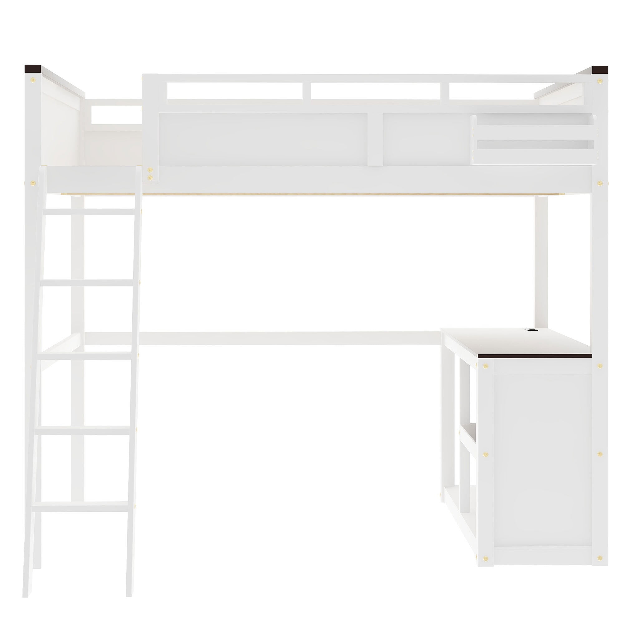 Euroco Solid Wood Queen Size Loft Bed with Built-in Desk & Shelves, USB Charging Station – Space-Saving Study Bed for Adults & Teens