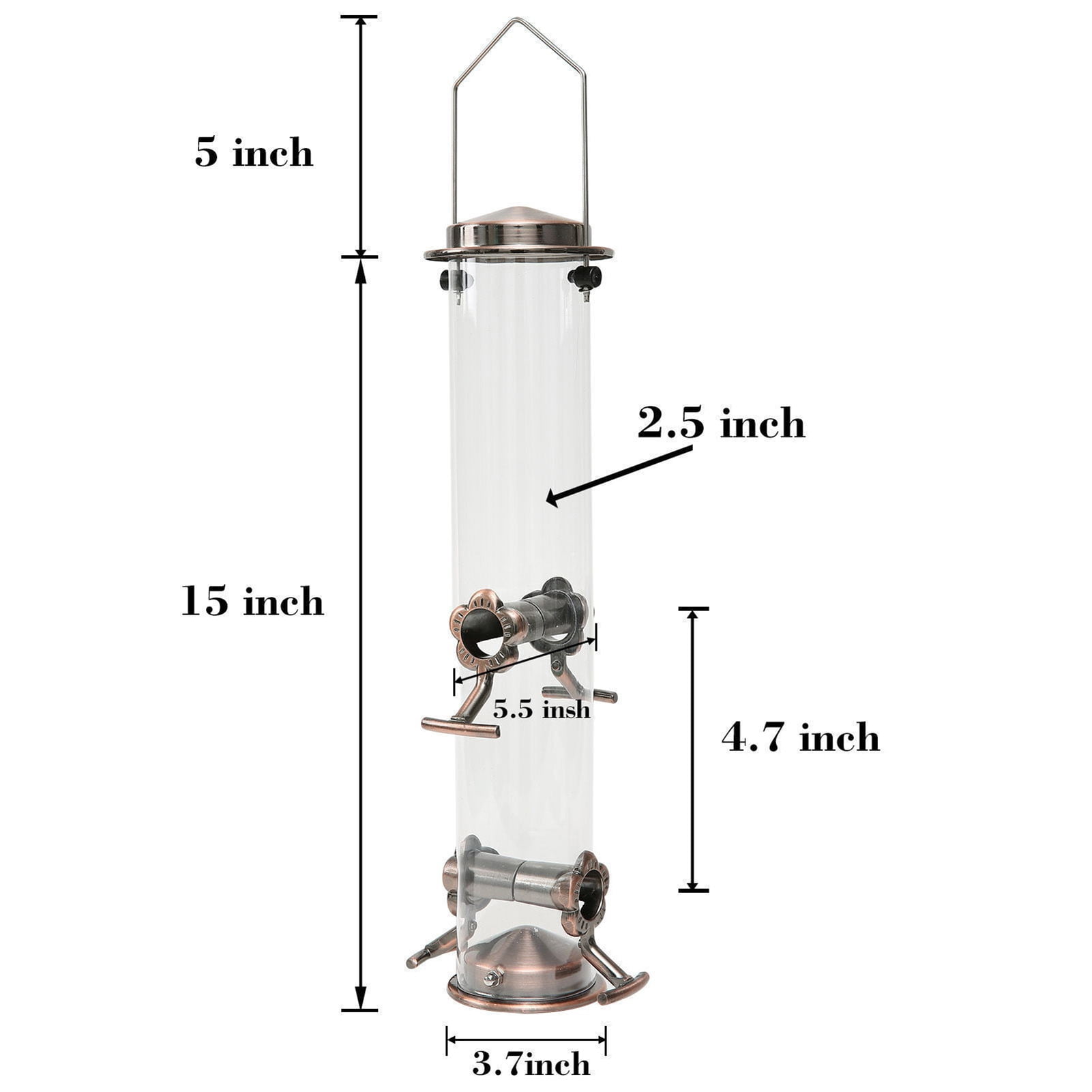 Opvise Outdoor Hanging Metal Bird Feeder Four Ports Large Capacity Clear Visible Weather-proof Waterproof Yard Garden Bird Feeding Device transparent