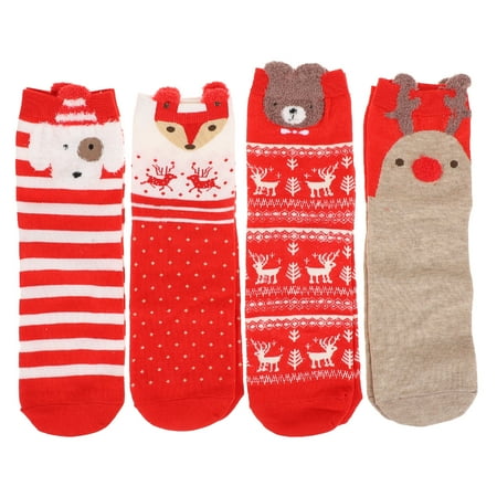 

4 Pairs of Adorable Cartoon Christmas Socks Winter Cotton Socks for Female