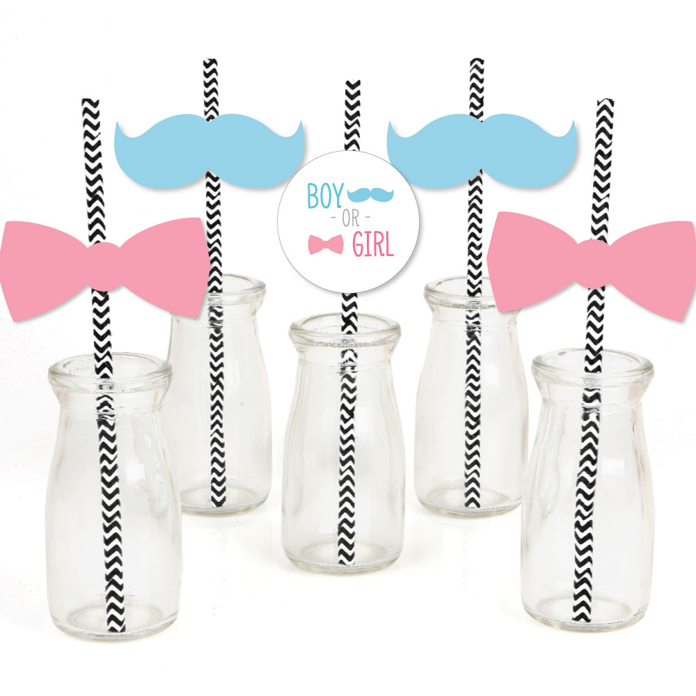Baby Boy Baby Shower Paper Cut-Outs /& Striped Paper Straws Set of 24 Die-Cut Straw Decorations