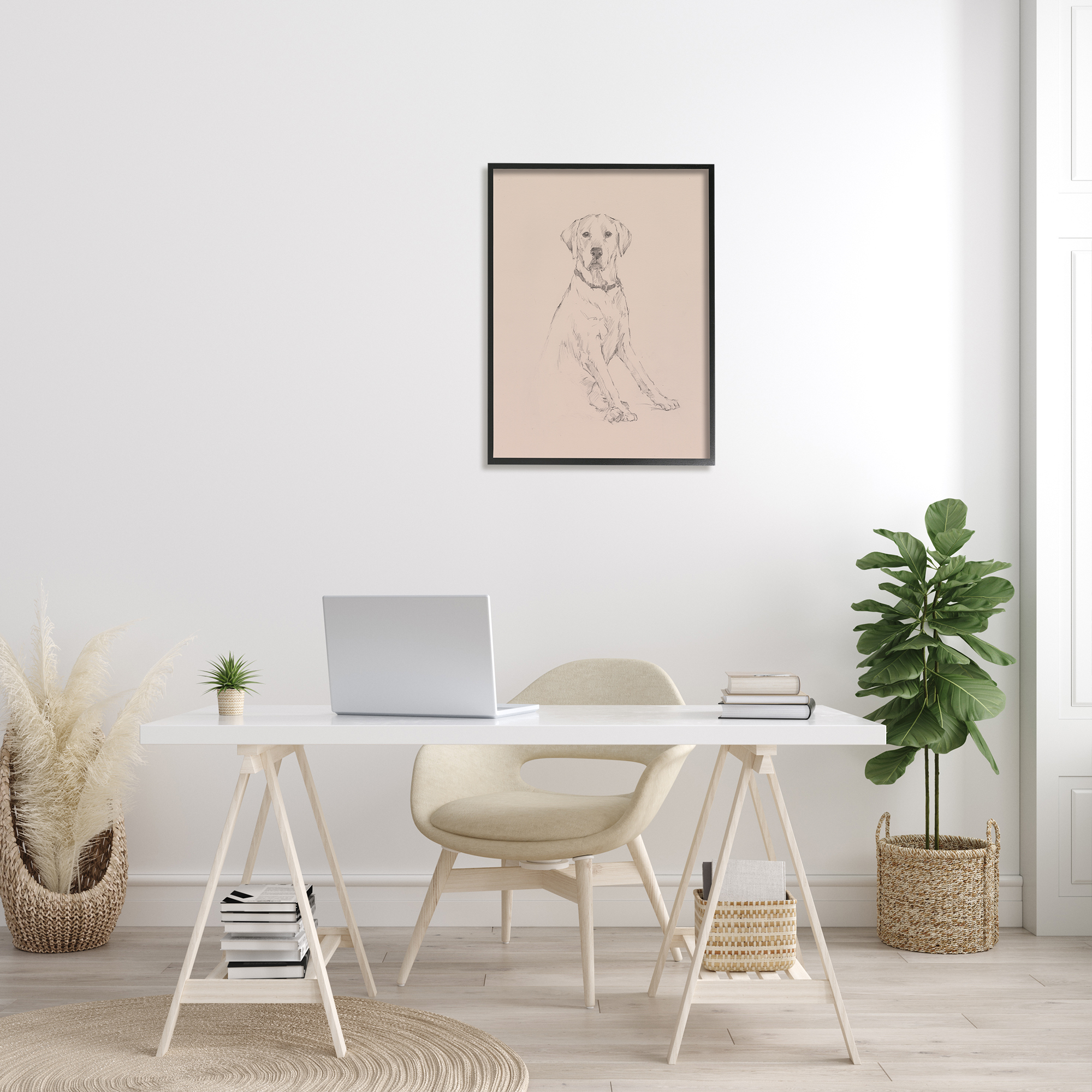 Stupell Retriever Dog Minimal Drawing Animals & Insects Drawing Black Framed Art Print Wall Art