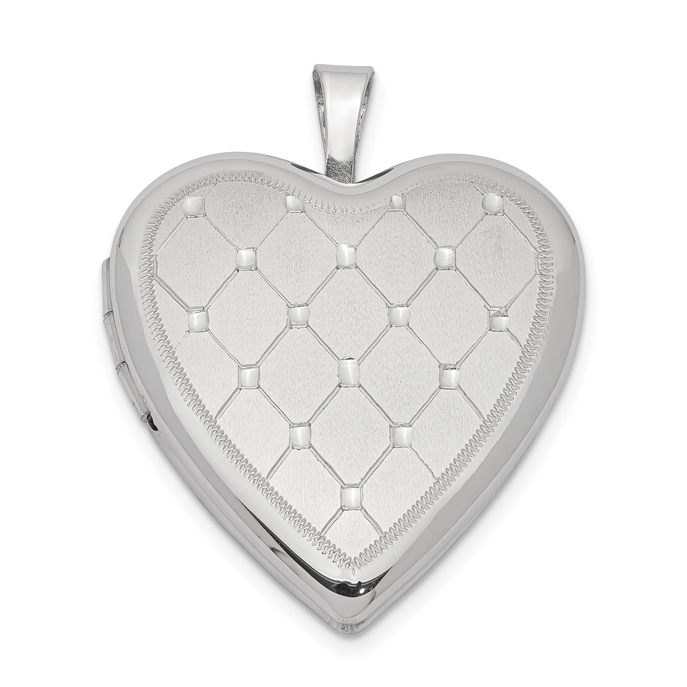 925 Sterling Silver 20mm Quilt Design Heart Photo Pendant Charm Locket Chain Necklace That Holds