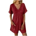 thumbnail image 2 of Simua Women's Rompers for Summer Casual Loose Short Sleeve V-neck Shorts Outfits Lightweight One Piece Solid Color Jumpsuits with Pockets, 2 of 8