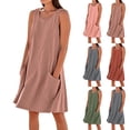 thumbnail image 7 of Tumotour Summer Tank Dress for Women Mini Dress V-Neck Sleeveless Sundress T-Shirt A-Line Dress Linen Dress With Pocket, 7 of 7