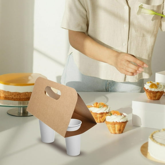 KONTONTY Portable Foldable Coffee Cup Holder with Handle for Home Use Made of Paper 10pcs