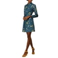 thumbnail image 3 of Vestido de camisa floral con cinturón y botones de solapa para mujer Allegra K M azul teal, 3 of 8
