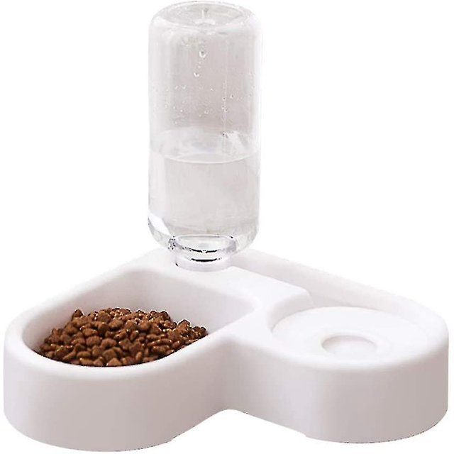 Alimentador automático 2 en 1 antidesbordamiento para mascotas, bebedero y comedero para comida seca para gatos y perros (blanco)