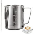 thumbnail image 1 of Zhuge Stainless Steel Milk Frothing Pitcher 350ml, Measurements on Both Sides Inside, Milk Jug Cup with Decorating Pen, 1 of 5