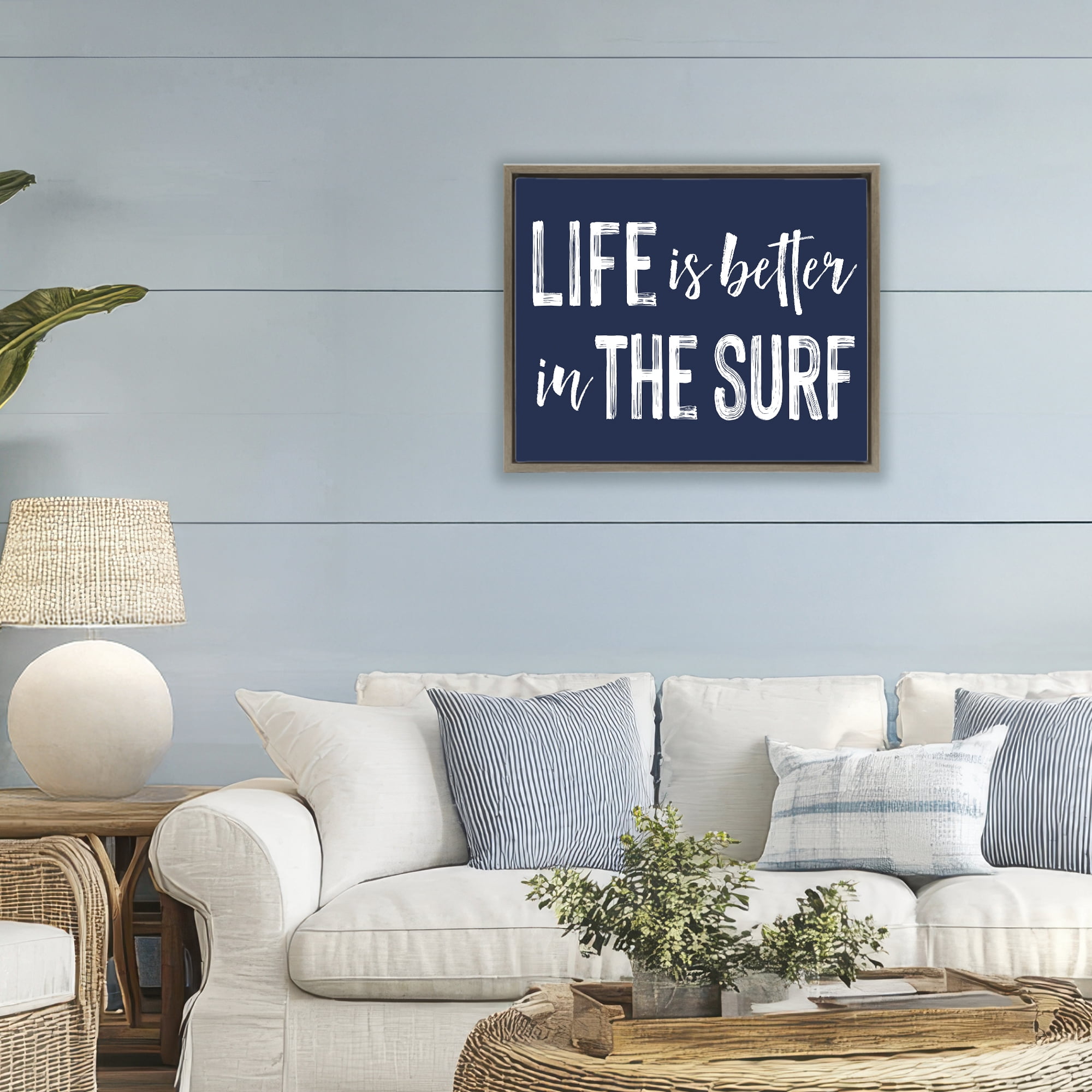 Life Better In Surf Brown Framed Floater Canvas Wall Art, design by Lettered and Lined