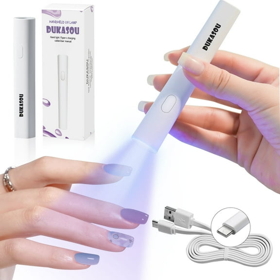 DUKASOU Handheld UV Nail Light, 3W Fast Curing Mini LED UV Nail Lamp for Gel Nails Polish, 2 Timer Modes Rechargeable Cordless Portable Small Nail Dryer for Home DIY Manicure, White