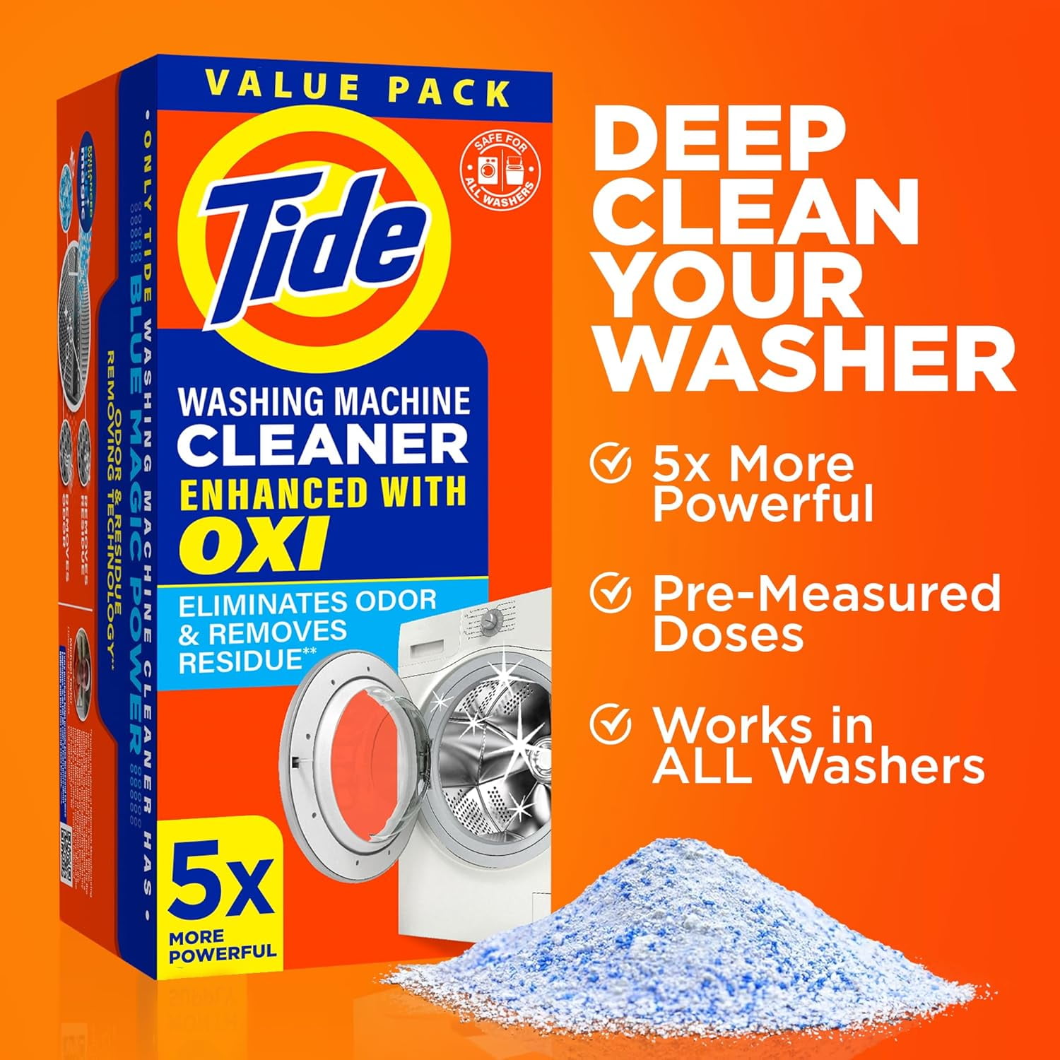 Tide Washing Machine Cleaner, Washer Machine Cleaner with Oxi for Front and Top Loader Washer Machines, Deep Cleaning Odor Eliminator, 10 Month Supply