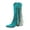 Blue, variant on Women's Fringe Western Cowboy Boots Wide Calf Low Heel Fashion Studded Riding Booties