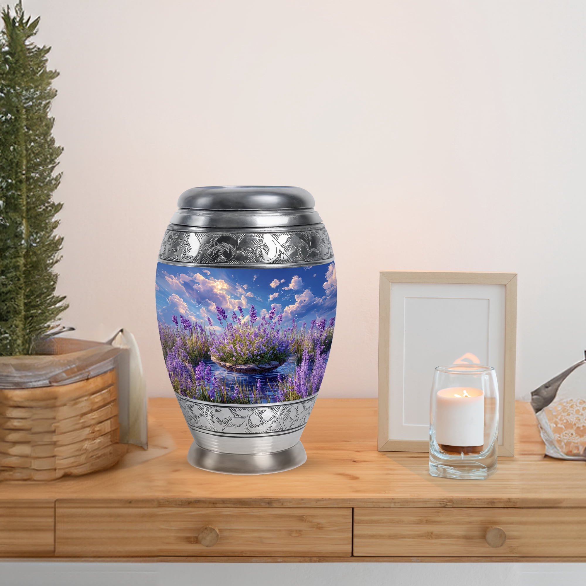 MUKTIVE Lavender Grass Burial Urn for Ashes Adult Male, Sky Blue Urn for Ashes for Women, Keepsake Cremation Urns for Men, Handcrafted Decorative Clouds Urns for Mom & Dad, 3 Inch