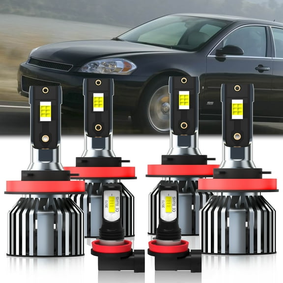 LED Headlight Bulbs Fit for Chevy Impala 2006-2013,H11/H8/H9 High Beam   H11/H8/H9 Low Beam Bulbs   H11/H8/H9 LED Fog Light Bulb,6000K Cool White,Plug and Play with Cooling Fan,Pack of 6